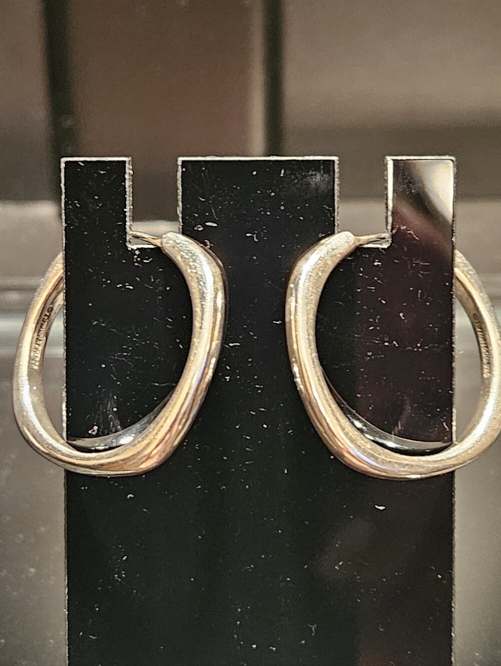 Large Tiffany & Co Cushion Square Sterling Hoop Earrings